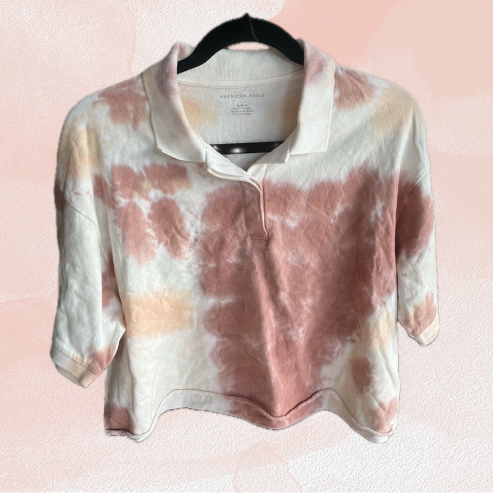 NWT American Eagle Mauve Tie Dye Crop Polo Tee